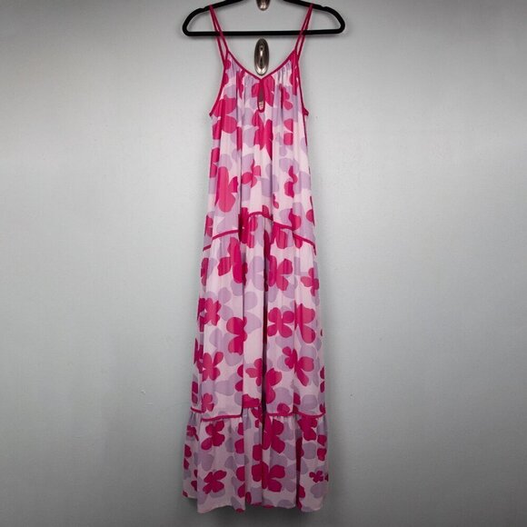 Entro pink and purple floral tiered maxi dress-M - Picture 1 of 4